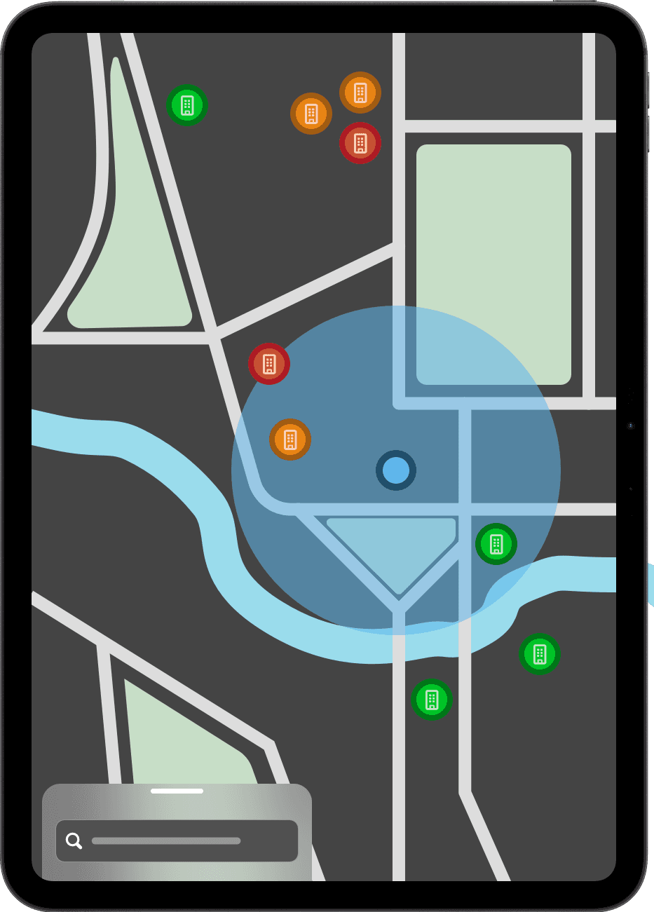 Map interface with closed sidebar showing inspection locations